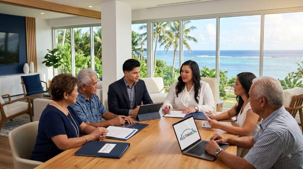 A Guam business owner reviewing succession and retirement planning with ALG Financial